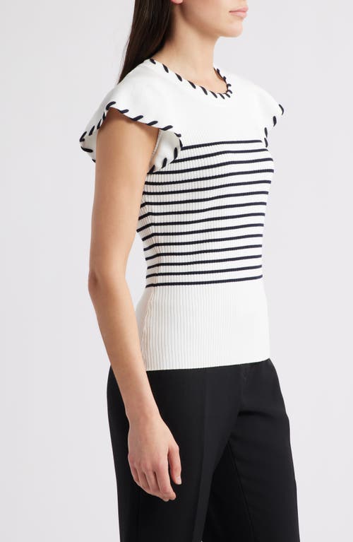 Zoe And Claire Stripe Flutter Sleeve Sweater