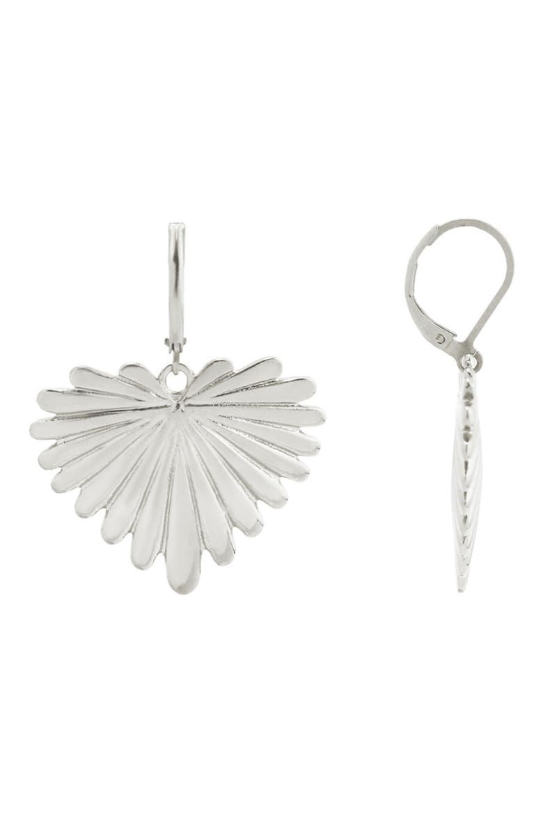 Feathered Heart Drop Earrings, Main, color, SILVER