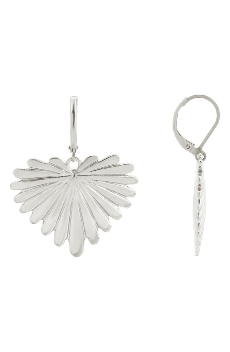 REBL Feathered Heart Drop Earrings, Main, color, Silver