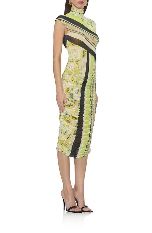 Afrm Tabi Mixed Print Open Back Mesh Dress In Wing Stripe