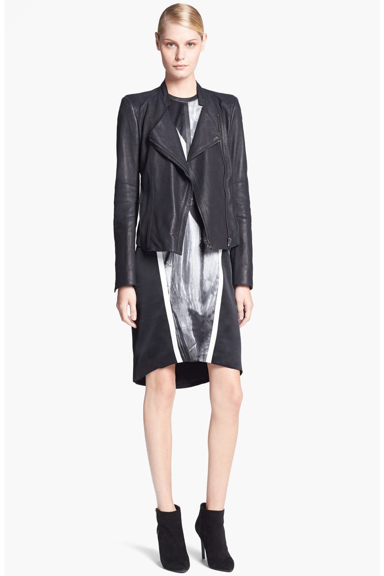 Sleeveless Paneled Print Silk Dress, Alternate, color, SILVER
