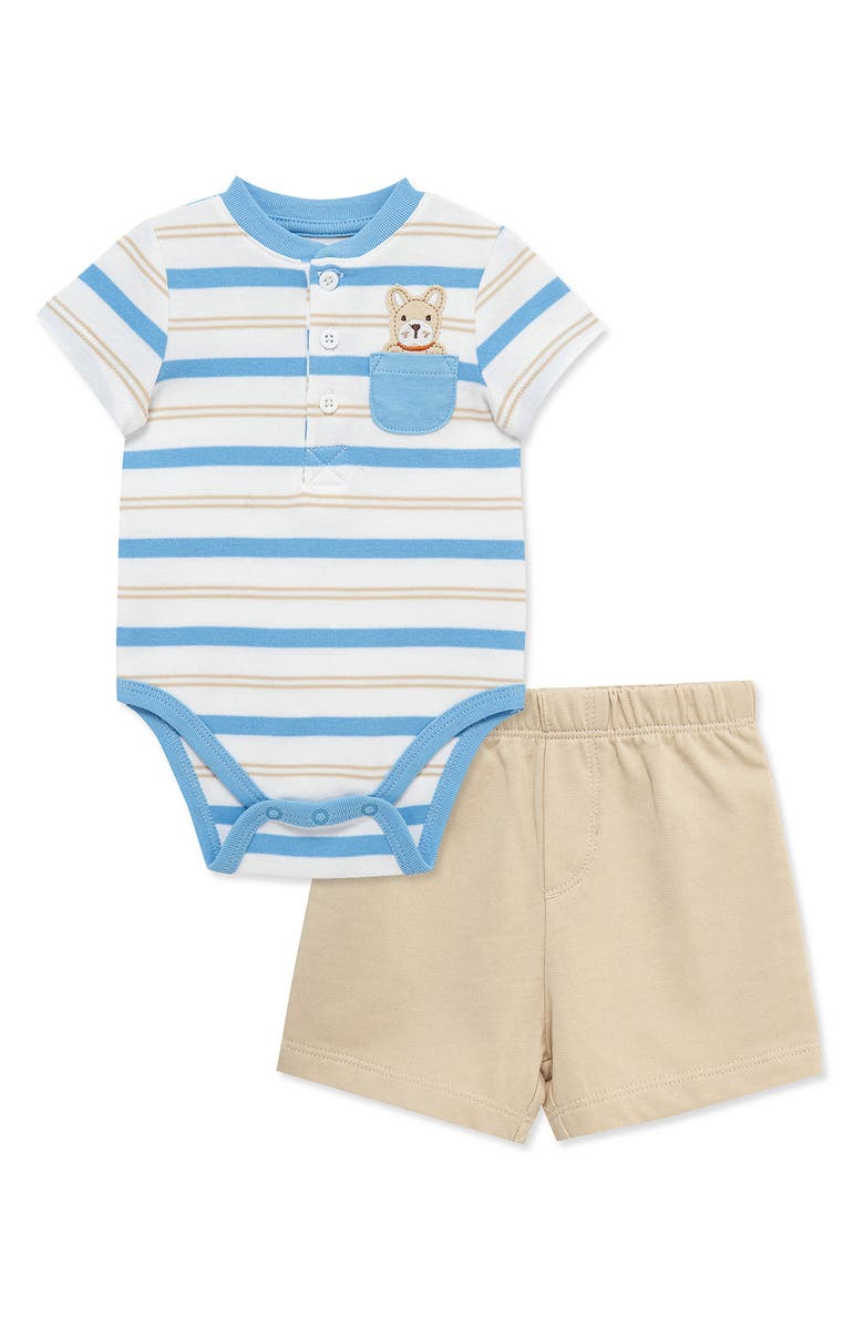 Little Me Puppy Bodysuit & Shorts Set, Main, color, Tan