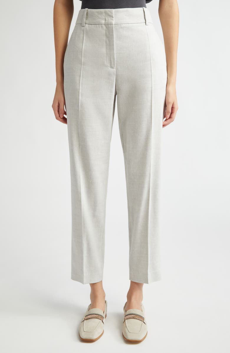 Eleventy Slim Fit High Waist Linen & Wool Pants, Main, color,