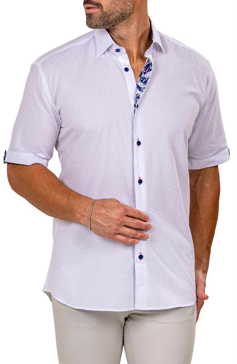 Maceoo Galileo Marty Short Sleeve Cotton Button-Up Shirt, Alternate, color, White