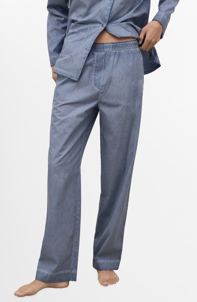 MANGO Garment-Dyed Cotton Pajama Pants, Main, color, Ink Blue