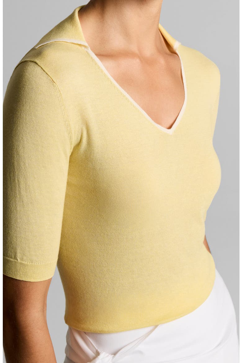 Tipped Cotton & Cashmere Polo, Alternate, color, DANDELION/ OFF WHITE