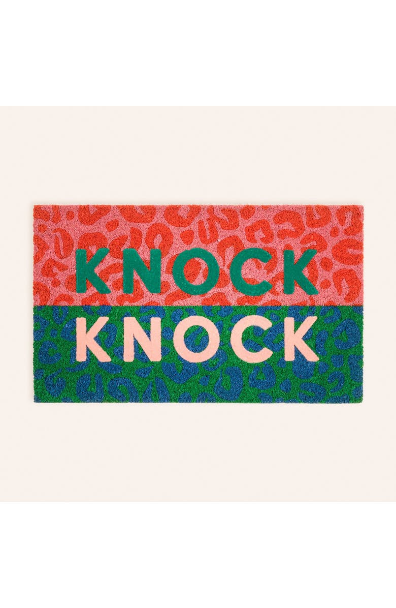 Zsa Zsa Zsu Kerala Knock Knock Coir Doormat 18" x 30", Main, color, Pink-Green