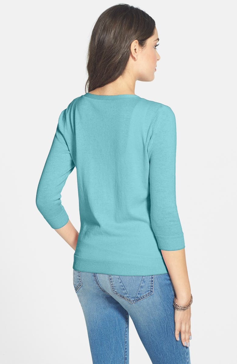 Frenchi <sup>®</sup> V-Neck Three-Quarter Sleeve Cardigan, Alternate, color, Teal Angel