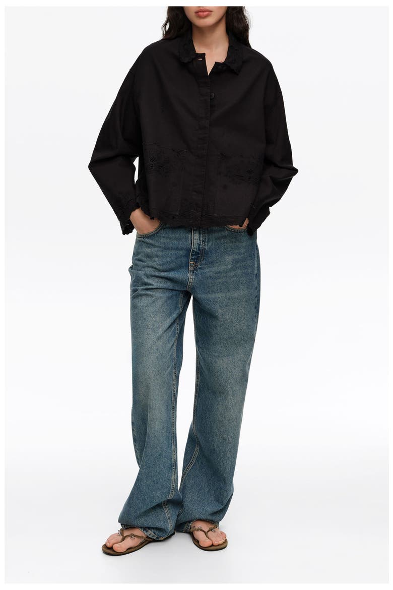 Embroidered Cotton-Linen Jacket, Main, color, BLACK
