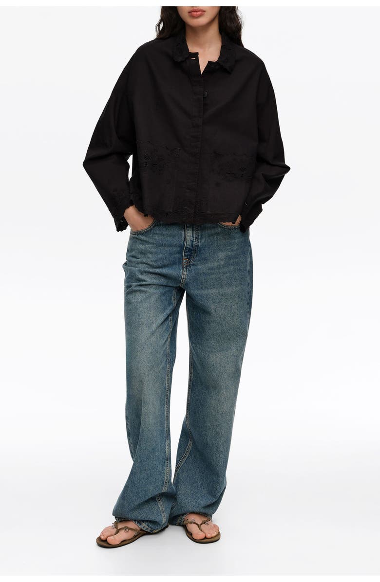 Bimba y Lola Embroidered Cotton-Linen Jacket, Main, color, Black