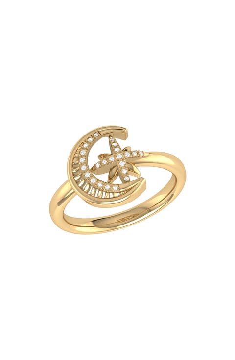 Moon Cradled Star Diamond Ring