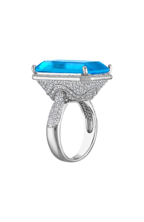 Fzn Sterling Silver Blue Topaz & Cubic Zirconia Ring