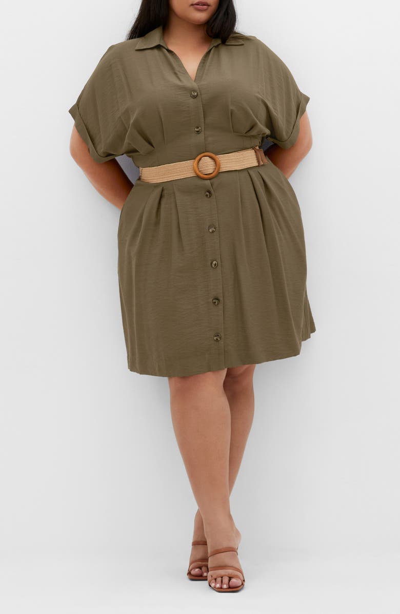 City Chic Jade Belted Shirtdress, Main, color, Khaki