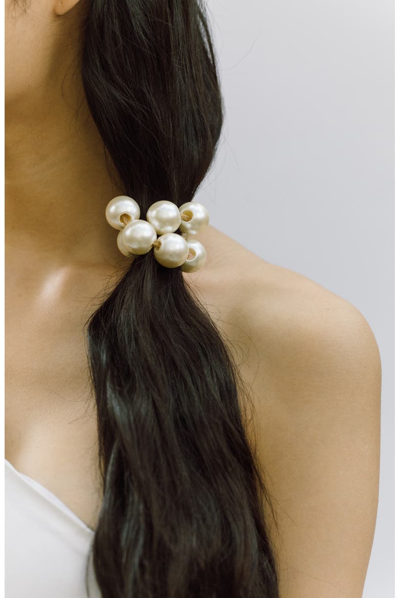 Henley Faux Pearl Ponytail Holder, Alternate, color, PEARL