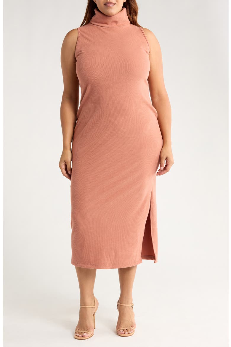 Sleeveless Ribbed Turtleneck Dress, Main, color, MOCHA