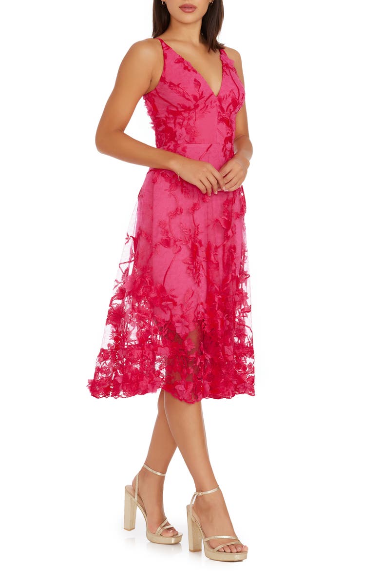 Audrey Embroidered Fit & Flare Dress, Alternate, color, BEGONIA