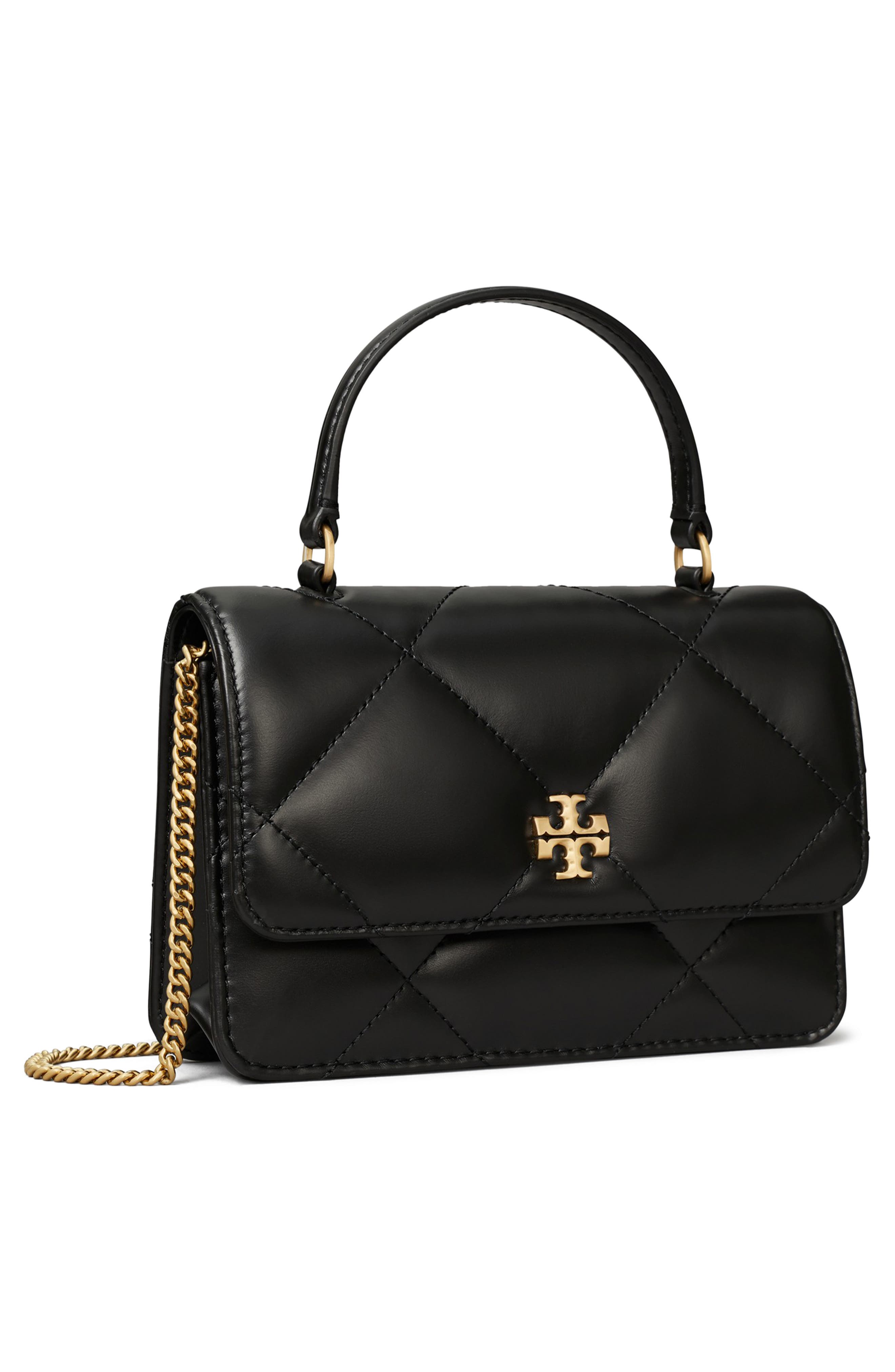 Tory Burch Kira Diamond Quilt Mini Top Handle Crossbody, Alternate, color, Black