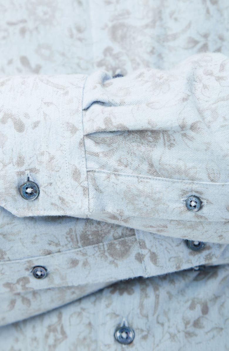 Bugatchi Axel Shaped Fit Abstract Floral Print Button-Up Shirt, Alternate, color, Dusty Blue