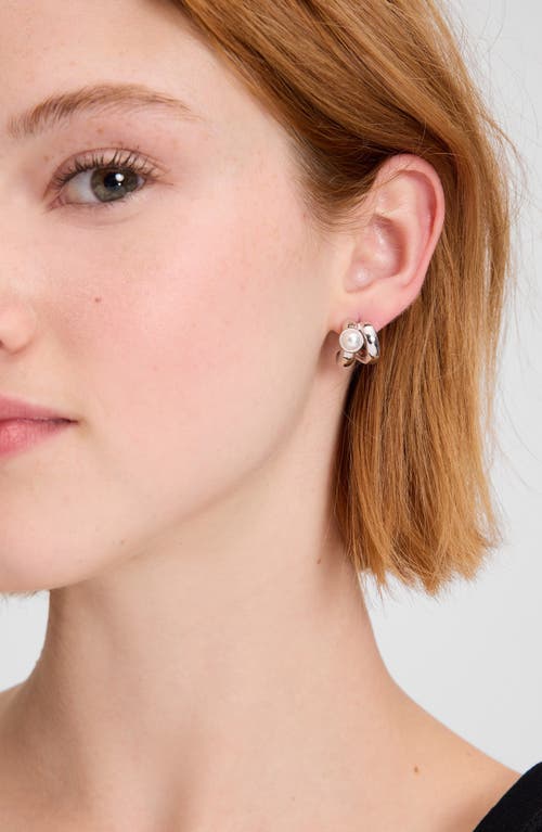 Kate Spade New York Keep Sparkling Imitation Pearl Double Huggie Hoop Earrings In Clear/silver.