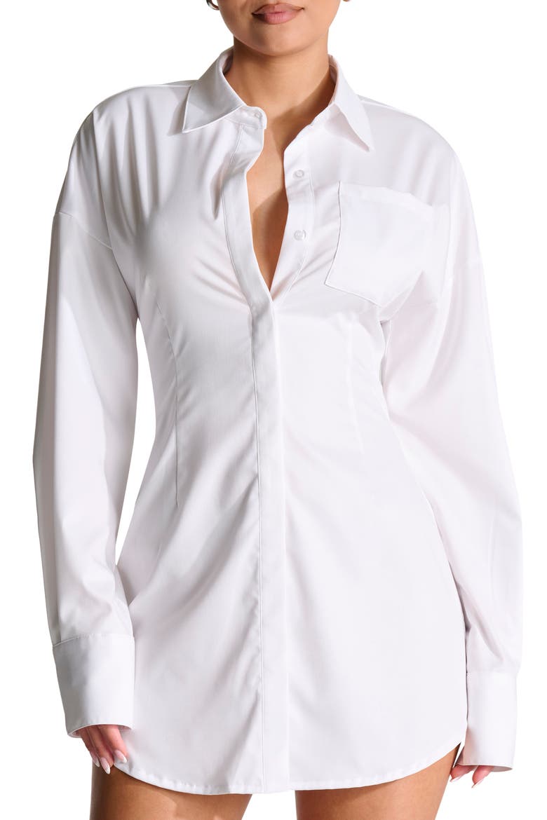 Long Sleeve Corset Mini Shirtdress, Alternate, color, WHITE