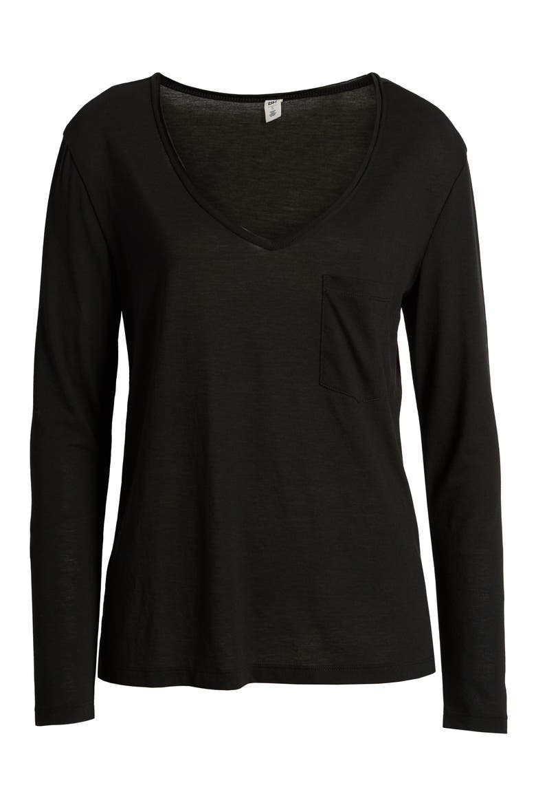 Raw Edge Pocket Tee, Alternate, color, BLACK