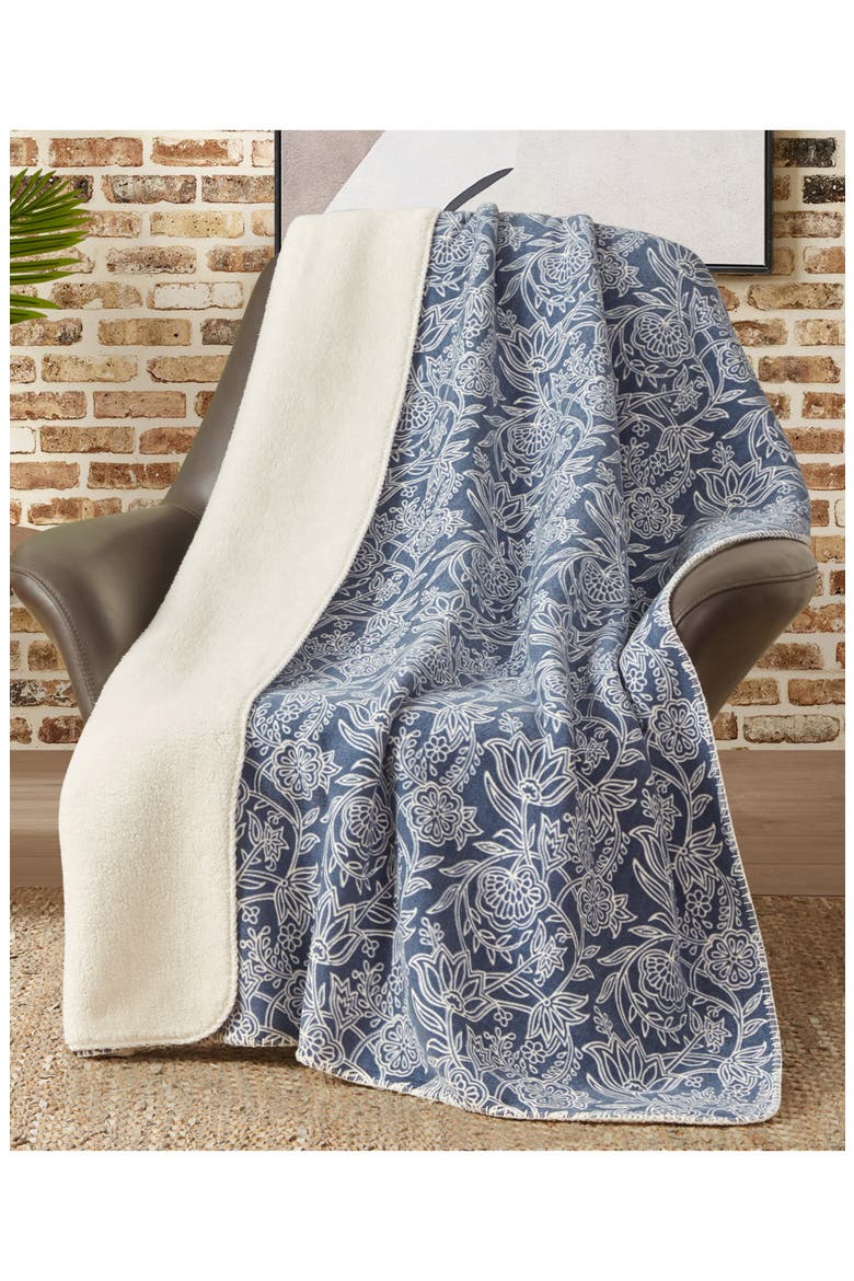 Reversible Throw Blanket, Alternate, color, VINTAGE INDIGO AVALON FLORAL