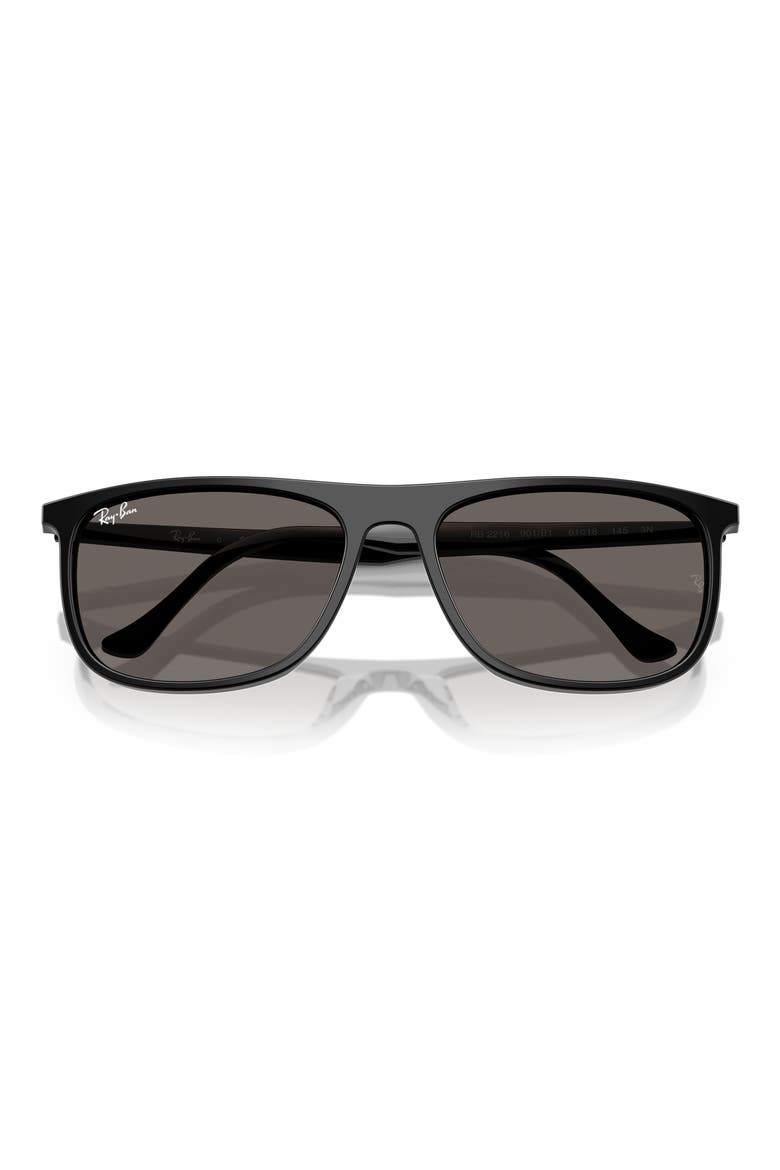 61mm Rectangular Sunglasses, Alternate, color, BLACK