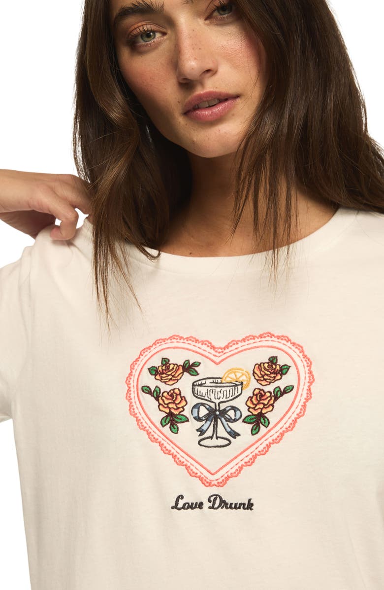 Lucky Brand Love Drunk Embroidered T-Shirt, Alternate, color, Bright White
