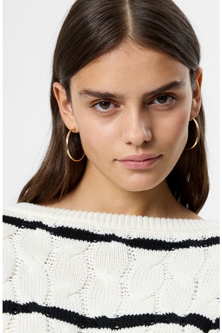 Mozart Stripe Cable Stitch Cotton Boat Neck Sweater, Alternate, color, PORCELAIN CREAM-BLACK