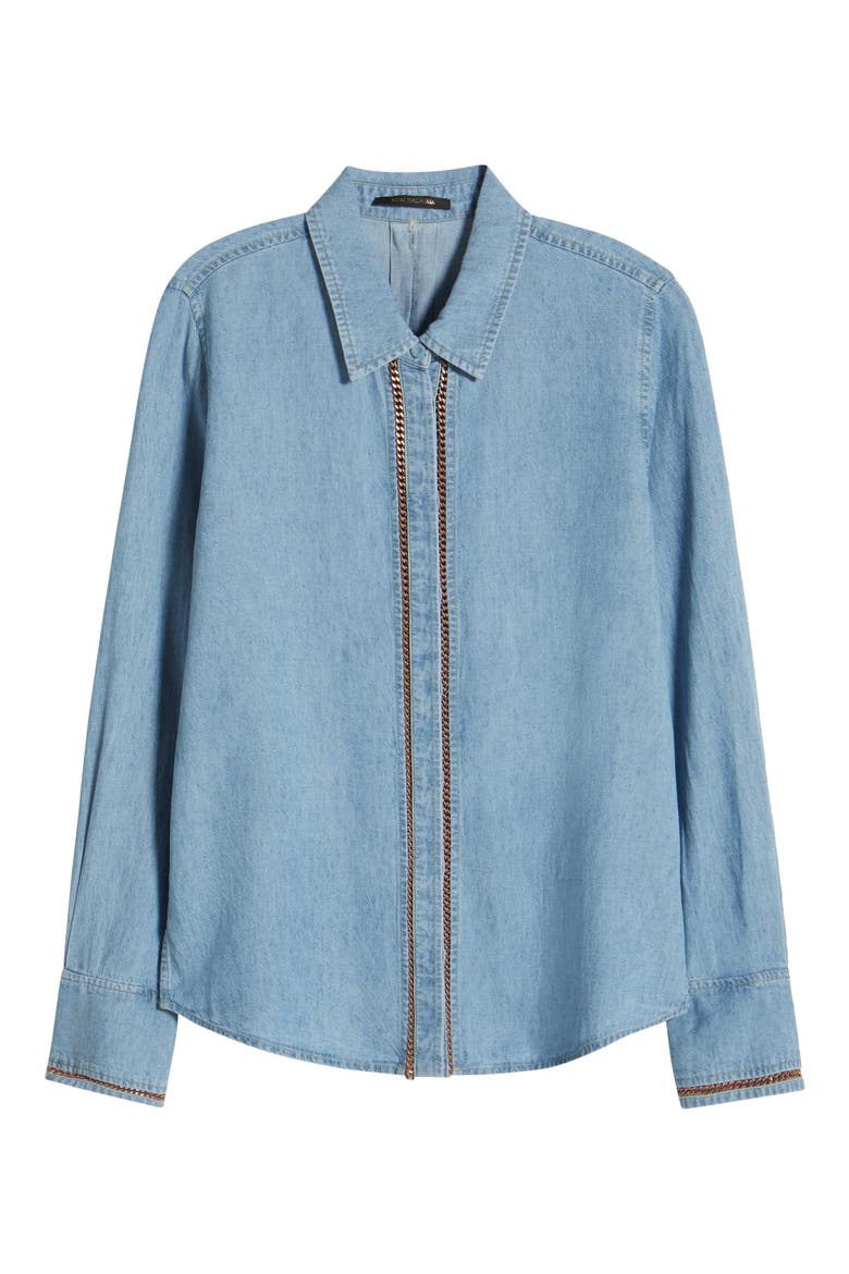 Chain Trim Denim Button-Up Shirt, Alternate, color, LIGHT BLUE