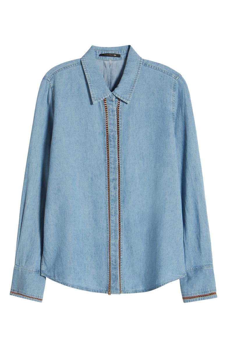 KOBI HALPERIN Chain Trim Denim Button-Up Shirt, Alternate, color, Light Blue