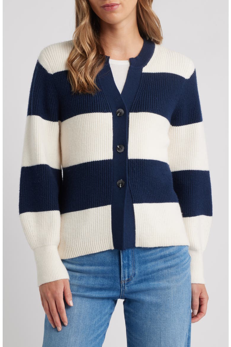Lottie Rugby Stripe Cardigan, Alternate, color, DARK BLUE MULTI