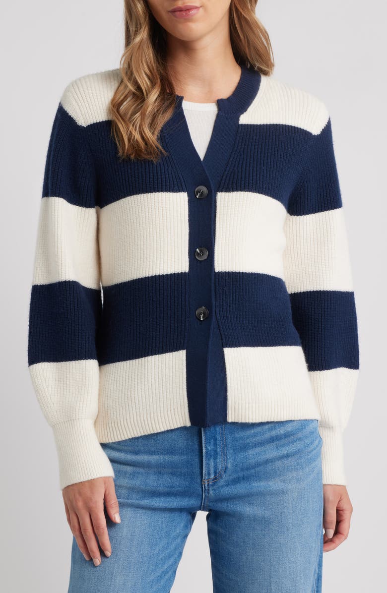 525 america Lottie Rugby Stripe Cardigan, Alternate, color, Dark Blue Multi
