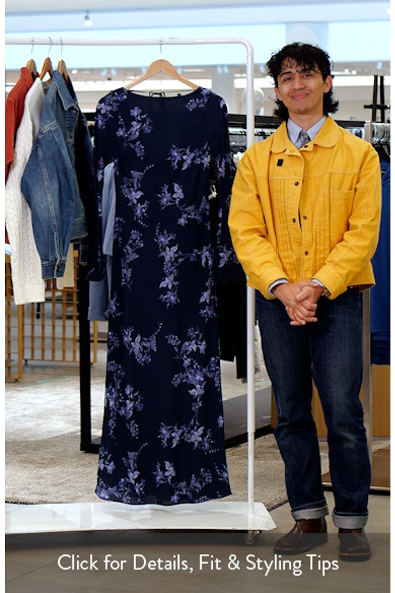 Print Long Sleeve Drape Back Dress video