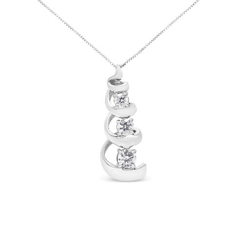 Silver 1/4 cttw Diamond Swirl Shape Pendant Necklace