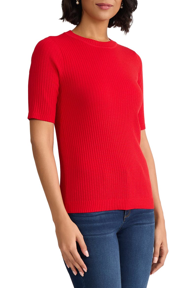 Sutton Crewneck Short Sleeve Sweater, Alternate, color, ROUGE