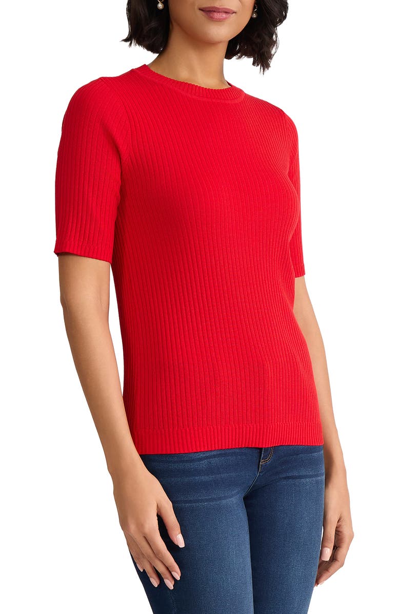Jones New York Sutton Crewneck Short Sleeve Sweater, Alternate, color, Rouge