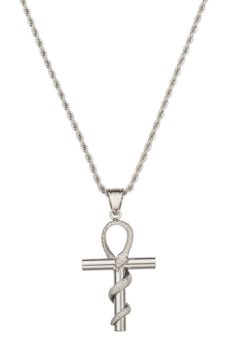 Men's Premium Collection Snake Cross Pendant Necklace, Main, color, SILVER