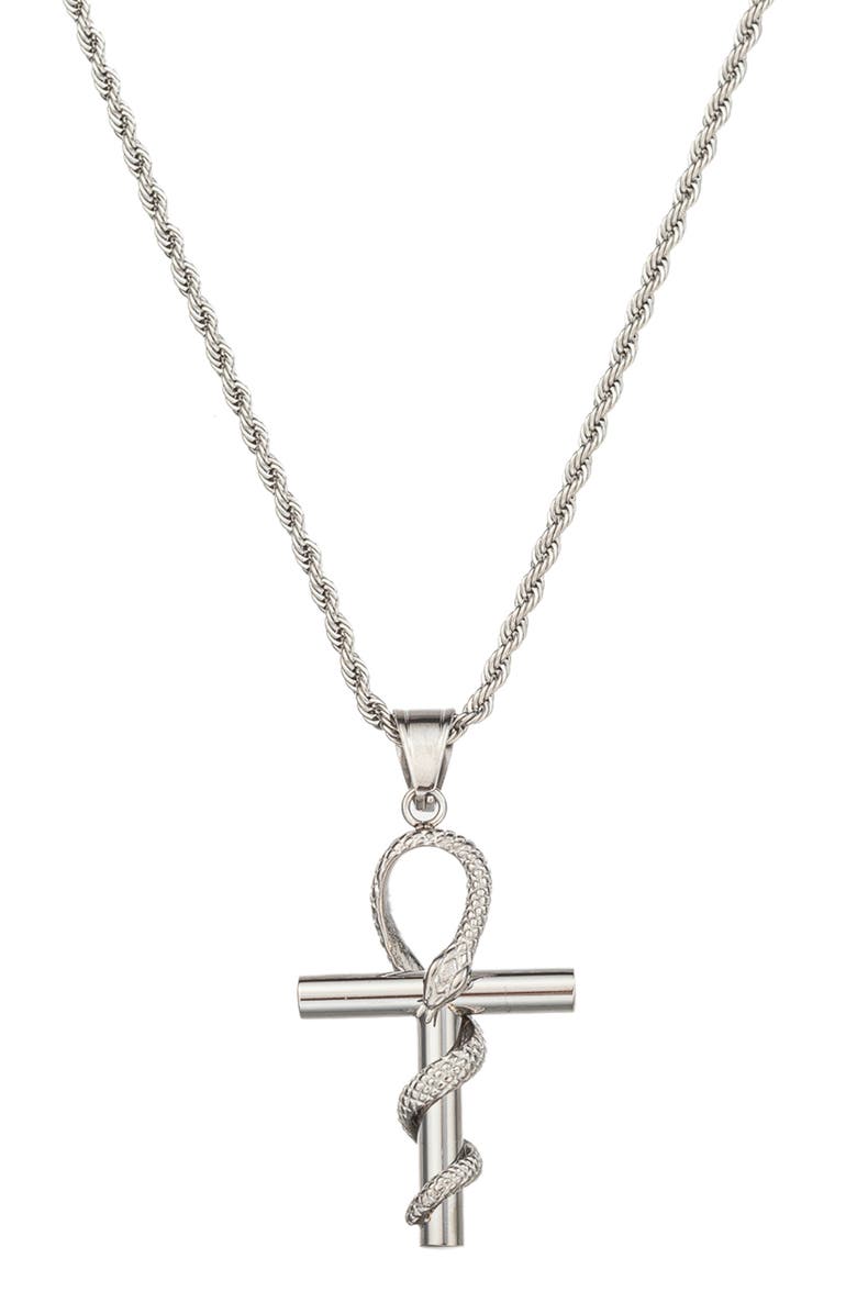 EYE CANDY LOS ANGELES Men's Premium Collection Snake Cross Pendant Necklace, Main, color, Silver