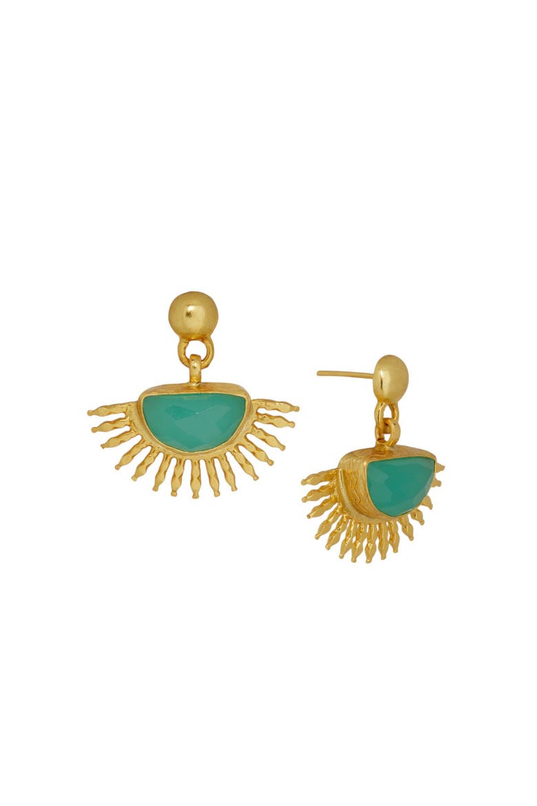Sunrise Aqua Chalcedony Drop Stud Earrings, Main, color, Gold