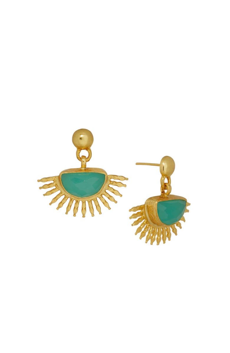 Ottoman Hands Sunrise Aqua Chalcedony Drop Stud Earrings, Main, color, Gold