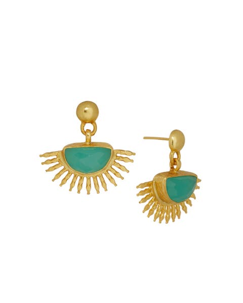 Sunrise Aqua Chalcedony Drop Stud Earrings