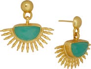 Ottoman Hands Sunrise Aqua Chalcedony Drop Stud Earrings