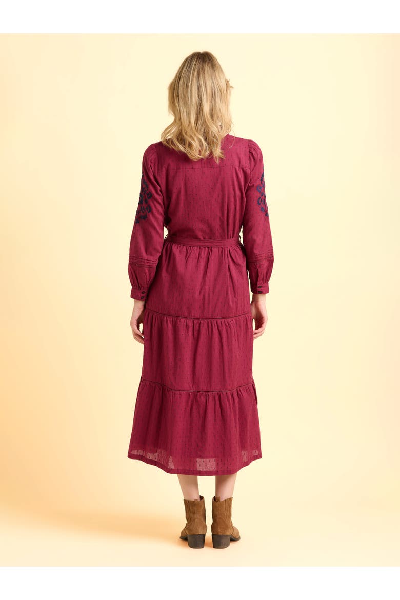 Embers Long Sleeve Tie Waist Midi Dress, Alternate, color, Burgundy