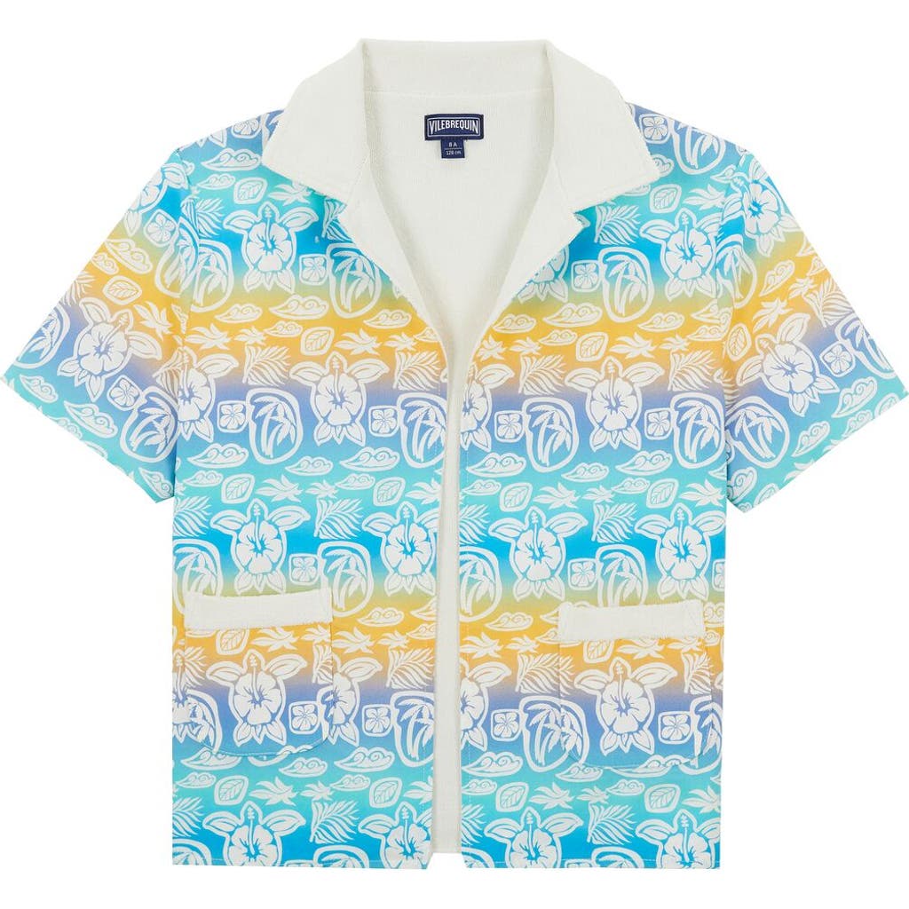 Vilebrequin Boy's Tahiti Turtles Open Front Shirt In Blanc