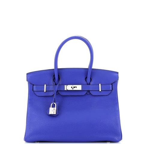 Birkin Handbag Blue Clemence with Palladium Hardware 30