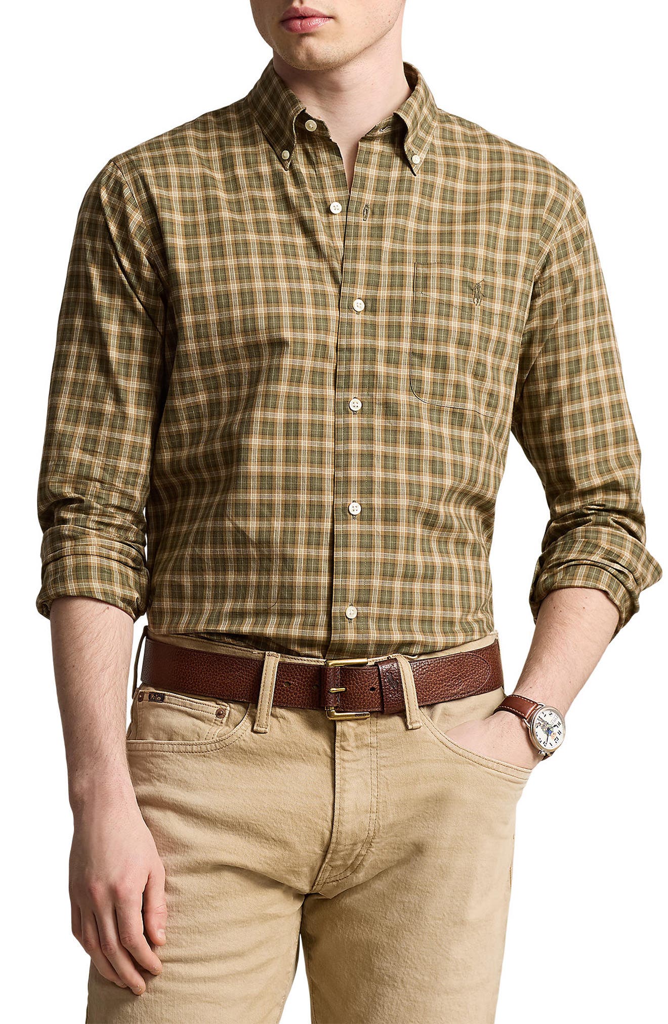 Classic Fit Plaid Cotton Twill Button-Down Shirt