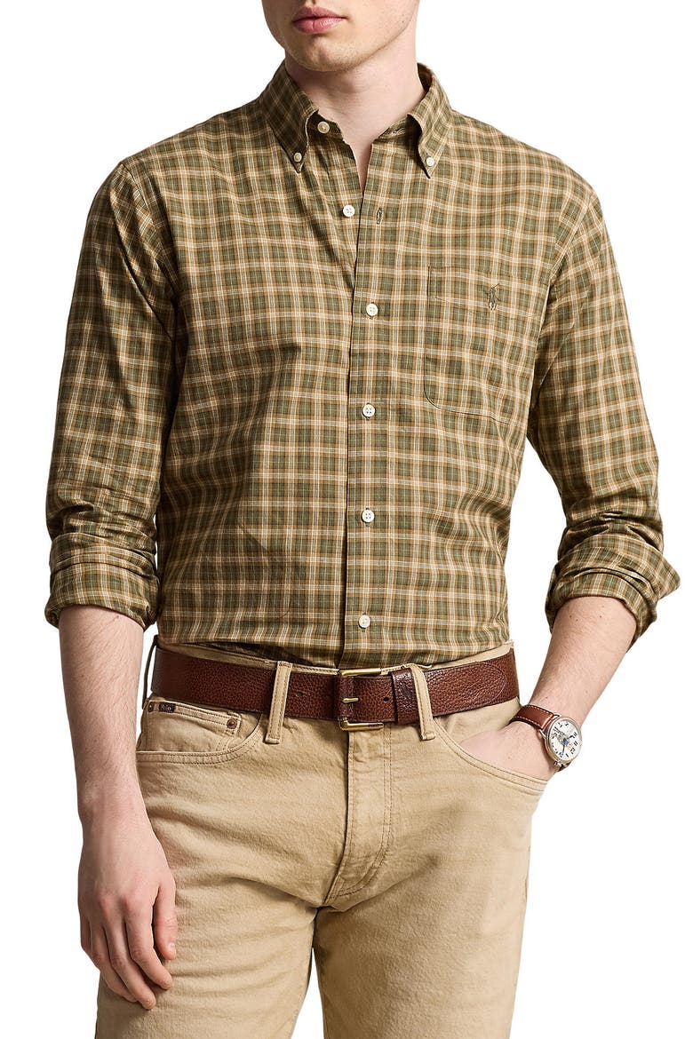 Classic Fit Plaid Cotton Twill Button-Down Shirt, Main, color, 6551 OLIVE KHAKI MULTI