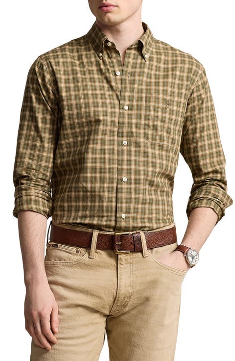 Classic Fit Plaid Cotton Twill Button-Down Shirt