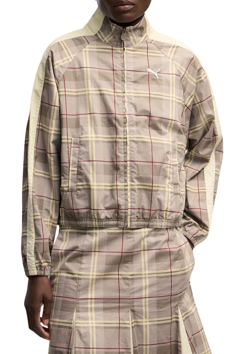 T7 Relaxed Tartan Woven Track Jacket, Main, color, MOUSE GRAY